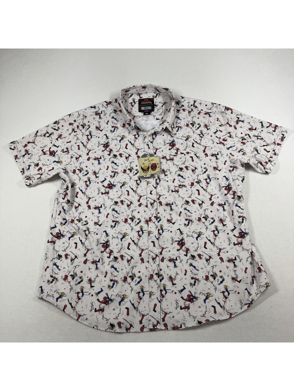 RSVLTS Deadpool Wolverine Shirt Mens 3XL White Button Up Kunuflex NWT